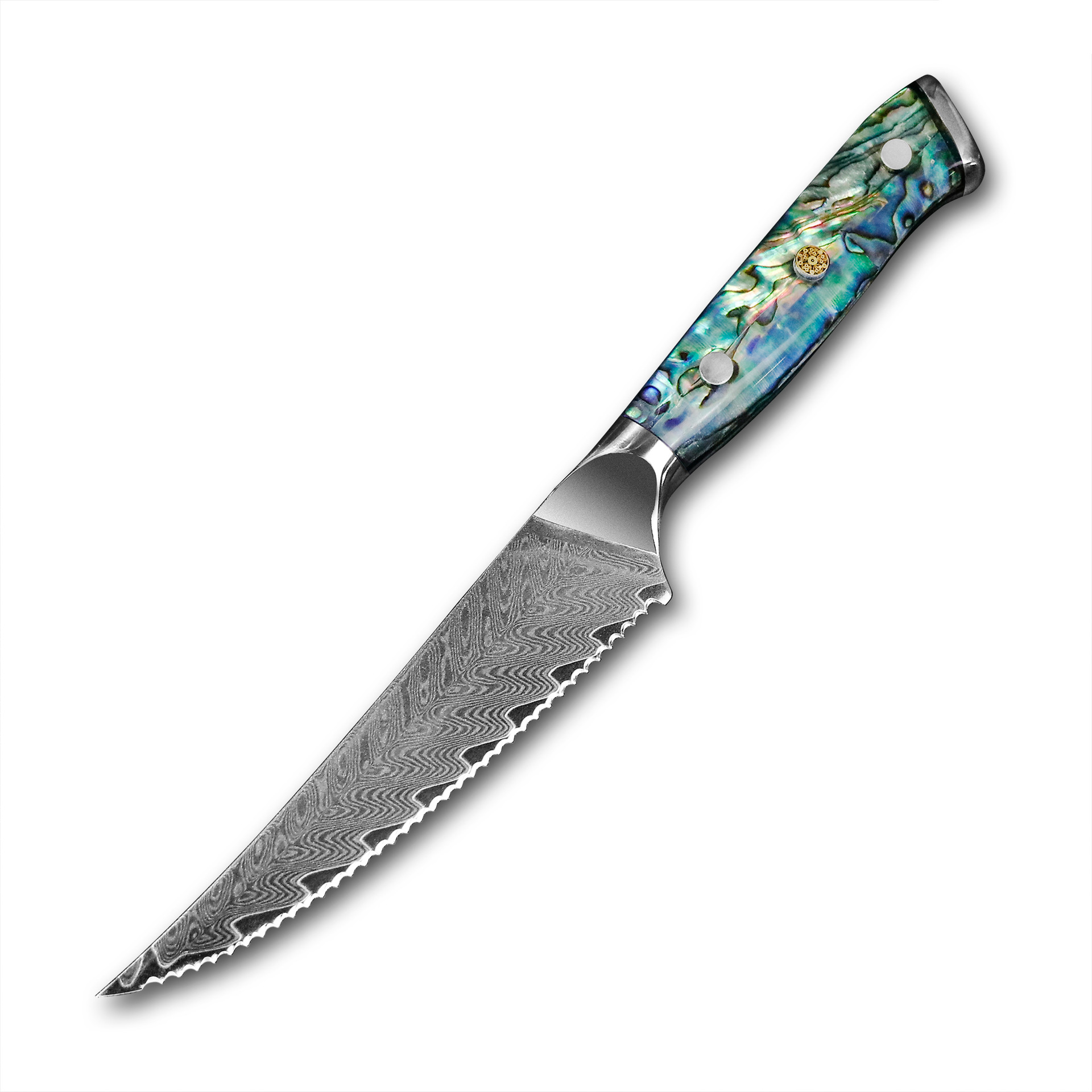 New Damascus sharp steak knife for home kitchen use, abalone + resin handle VG10 steel core kitchen knife Item Picture