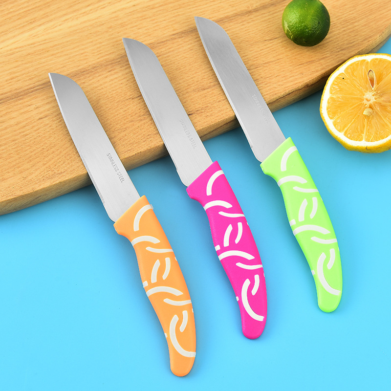 Mini fruit peel knife for street vending, portable peeler knife, kitchen and home colorful white patterned stainless steel fruit knife full figure
