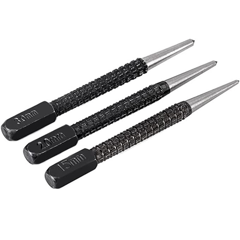 The 3-piece set of 1.5/2/3mm center punch anti-slip center punch kit with black cylindrical nail punch is selling well across the border Application Scenario