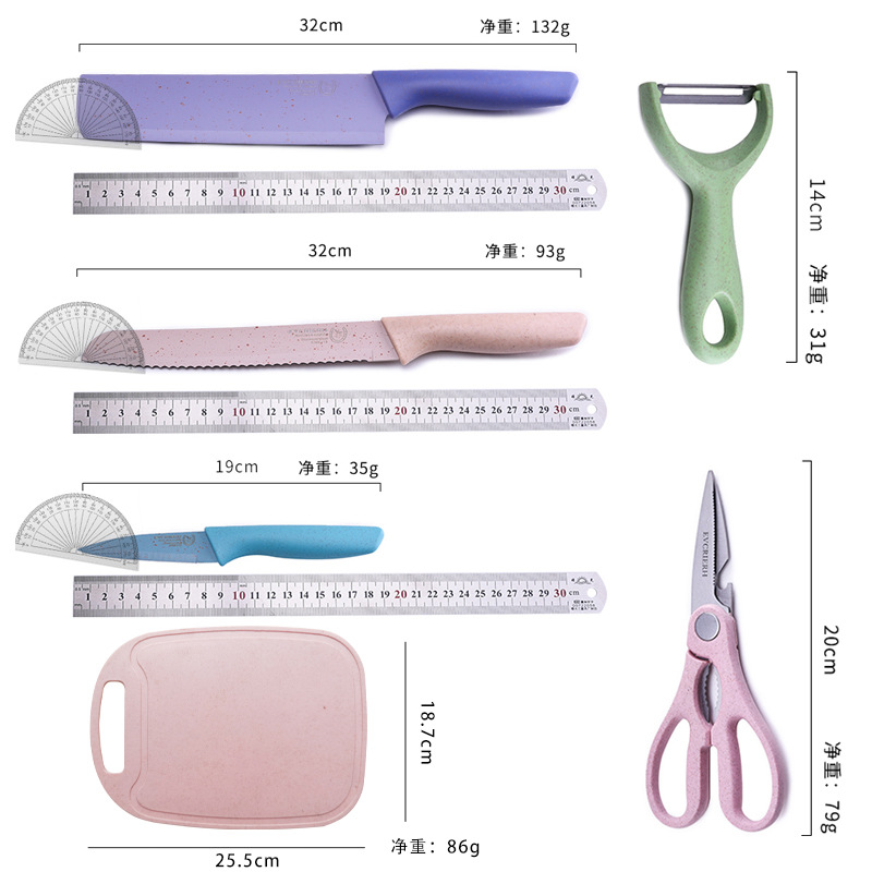 Hot-selling 6-color wheat straw gift knife, stainless steel knife set, box set, kitchen knife set, fruit knife Application Scenario