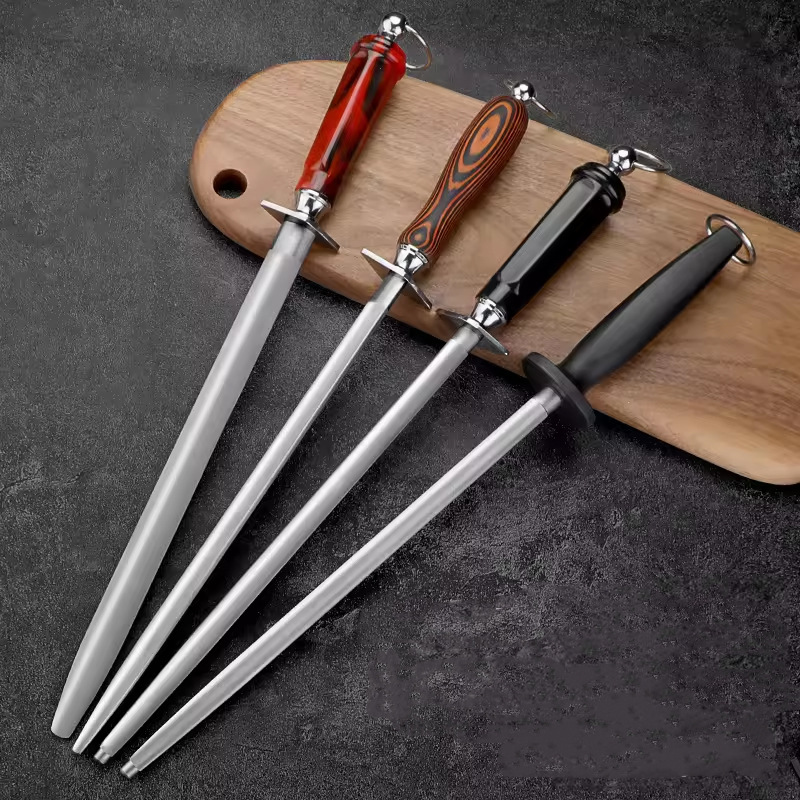 Cross-border best-selling flat and round sharpening knife stick manufacturer direct sales household sheep slaughtering knives, meat selling knives, professional slaughtering knives and sticks fine lines full figure