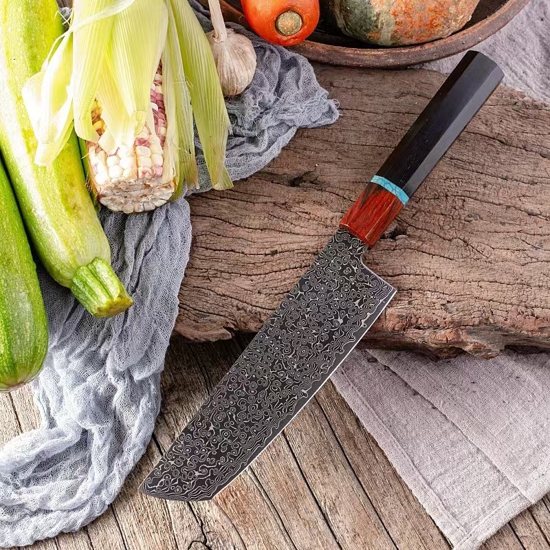Damascus Steel VG10 set of knives, chef's Japanese octagonal handle cooking knife, cross-border export knife details Picture