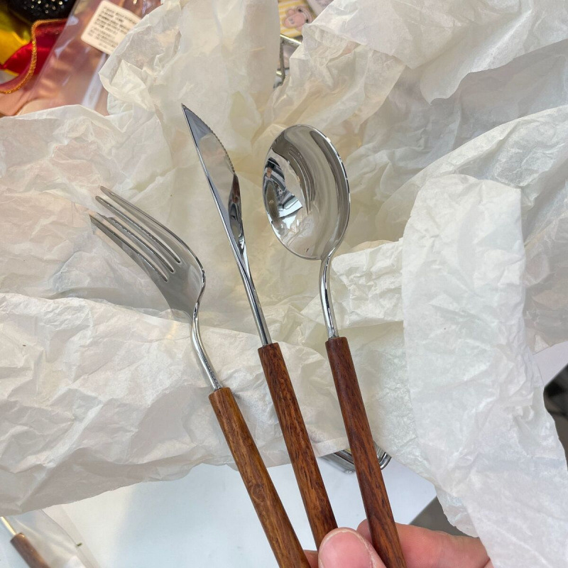 High-end rosewood handle knives, forks and spoons, stainless steel Western-style knives and forks, high-end home pasta and steak tableware BH335 Specification drawing