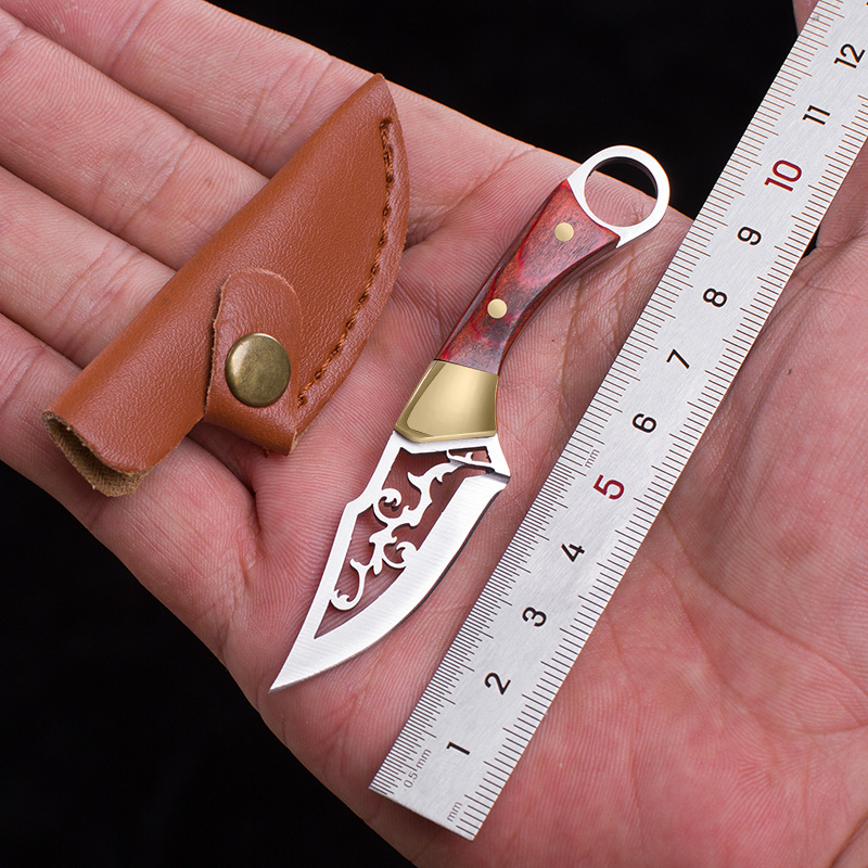 Mini knife for opening packages with hollowed-out design, sharp color wood, miniature portable keychain pendant, small knife for opening packages and boxes full figure