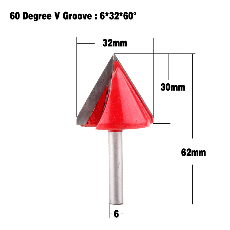 Export 6mm handle 50-degree, 90-degree, 120-degree, 150-degree V-shaped knives, computer engraving knives, CNC engraving knives Specification drawing