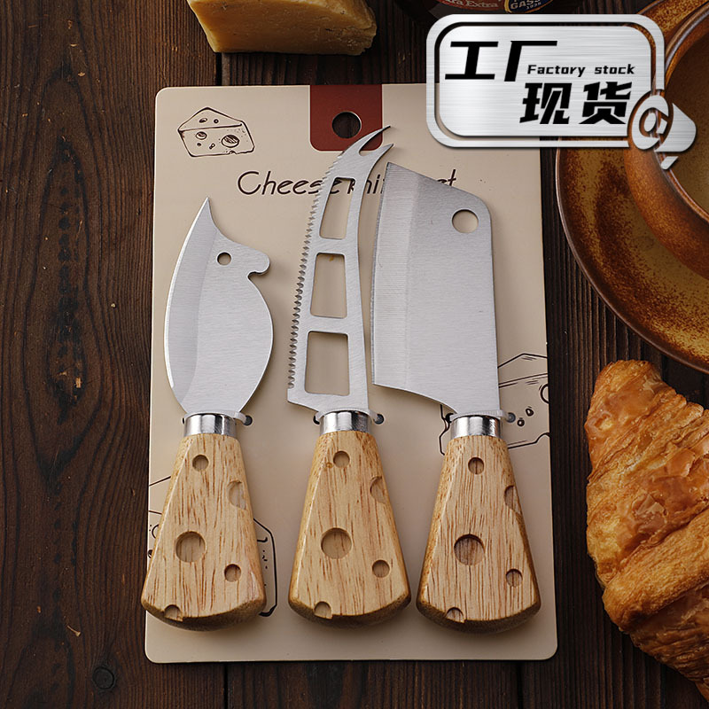 Factory stock rubber wood cheese handle cheese knife, stainless steel small kitchen knife, steak knife, creative mouse-shaped fruit knife full figure