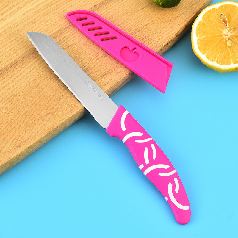Mini fruit peel knife for street vending, portable peeler knife, kitchen and home colorful white patterned stainless steel fruit knife Application Scenario