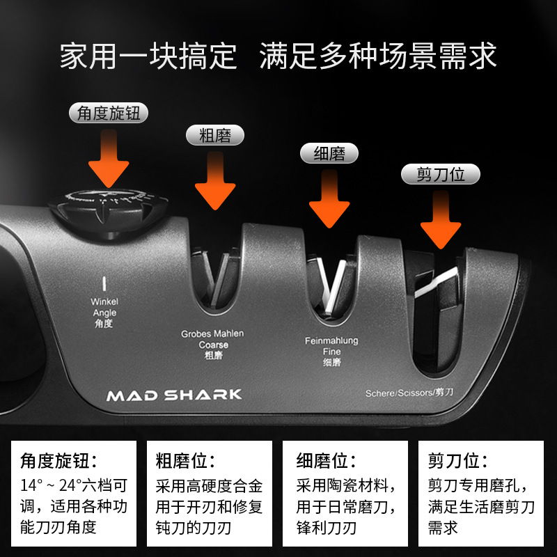 Kuangsha Knife Sharpening Wonder, a household quick knife sharpening tool, multi-functional scissors, kitchen knives, and fixed-angle knife sharpener Application Scenario