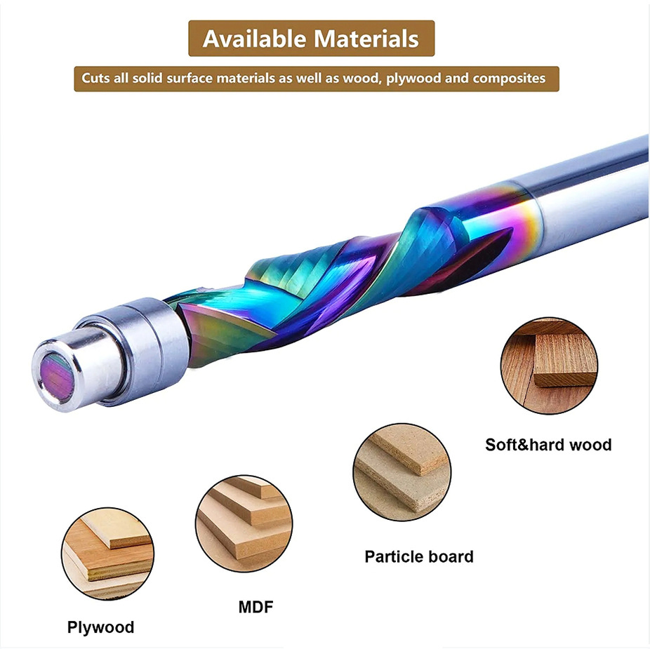 1/4 handle blue-plated seven-color coated integral alloy trimming knife, double-bearing compound edge engraving knife, woodworking milling cutter Application Scenario