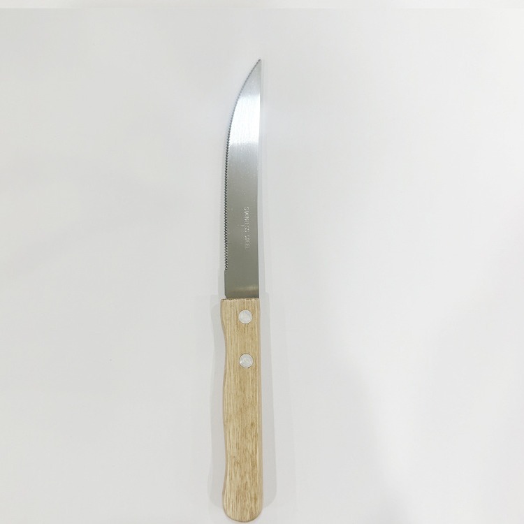 Wooden-handled outdoor barbecue BBQ knives, kitchen stainless steel steak serrated knives, Western cuisine steak knives Specification drawing