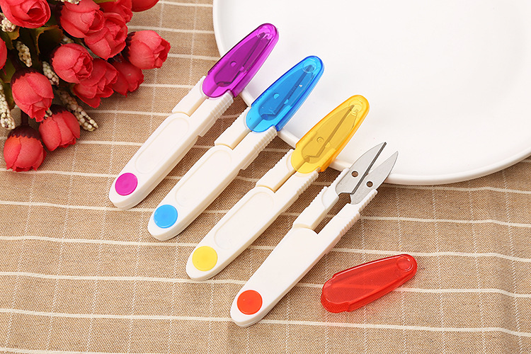Stainless steel fishing scissors, safe for home and office use, cross-stitch, U-shaped, colored, covered, and small scissors for cutting thread ends wholesale undefined