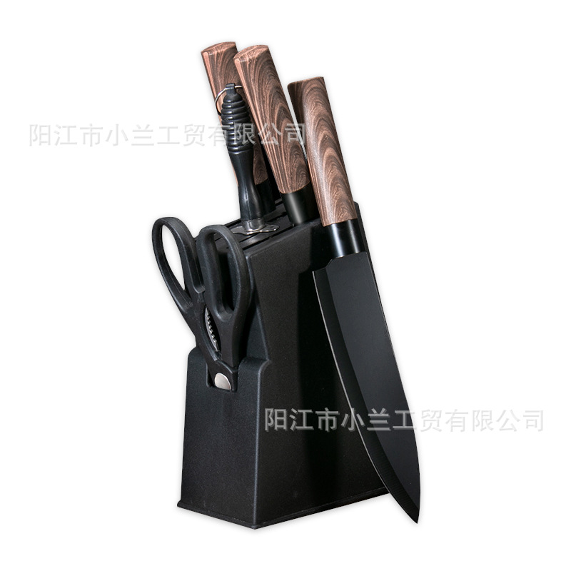 Knife set combination: Kitchen knife with wood grain handle, high-end household kitchen bone knife, meat knife, slicing knife in stock Item Picture