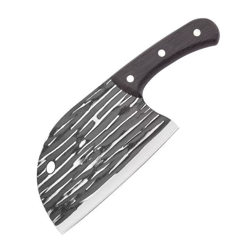 This is a popular online celebrity striped hammer-patterned hand-forged slicing knife, a multi-functional dual-purpose fish head knife, and a sharp kitchen meat slicer full figure