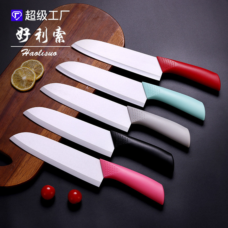 Factory direct sales of kitchen ceramic kitchen knives with anti-slip black handles, 6-7 inch fruit wholesale knives in Yangjiang full figure