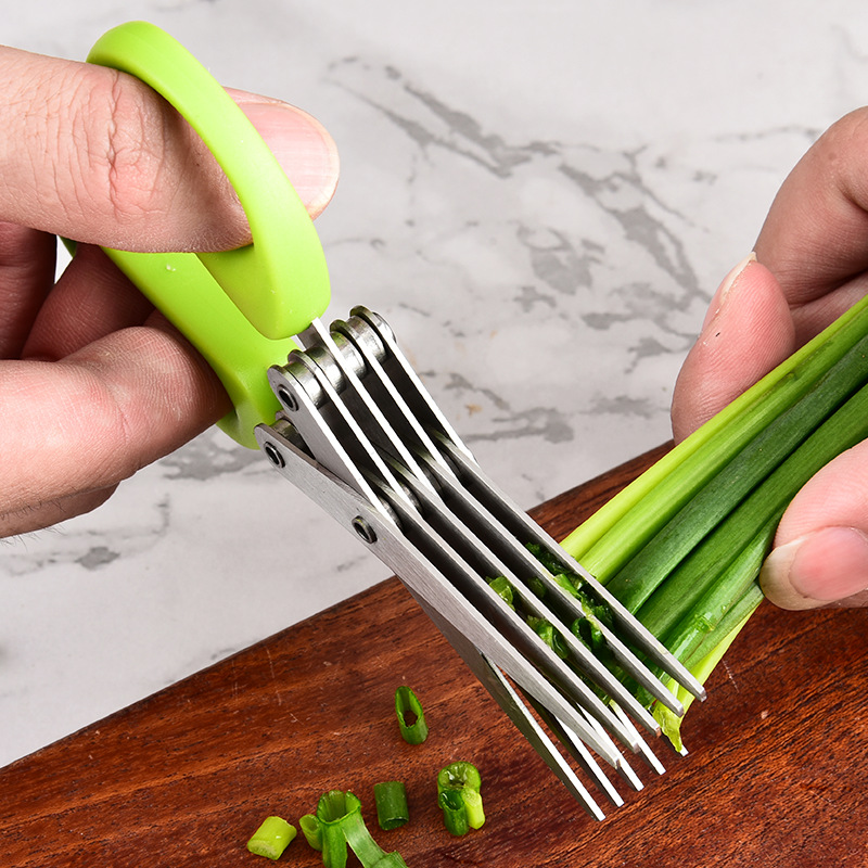 Kitchen scissors: Stainless steel multi-layer multi-functional scallion scissors, three or five-layer creative baby food scissors, household vegetable scissors full figure