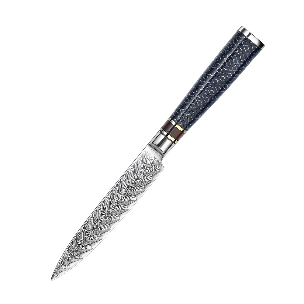 Damascus forged sharp camping knife, hand-held meat and fruit knife, household kitchen steak cutting all-purpose knife Item Picture