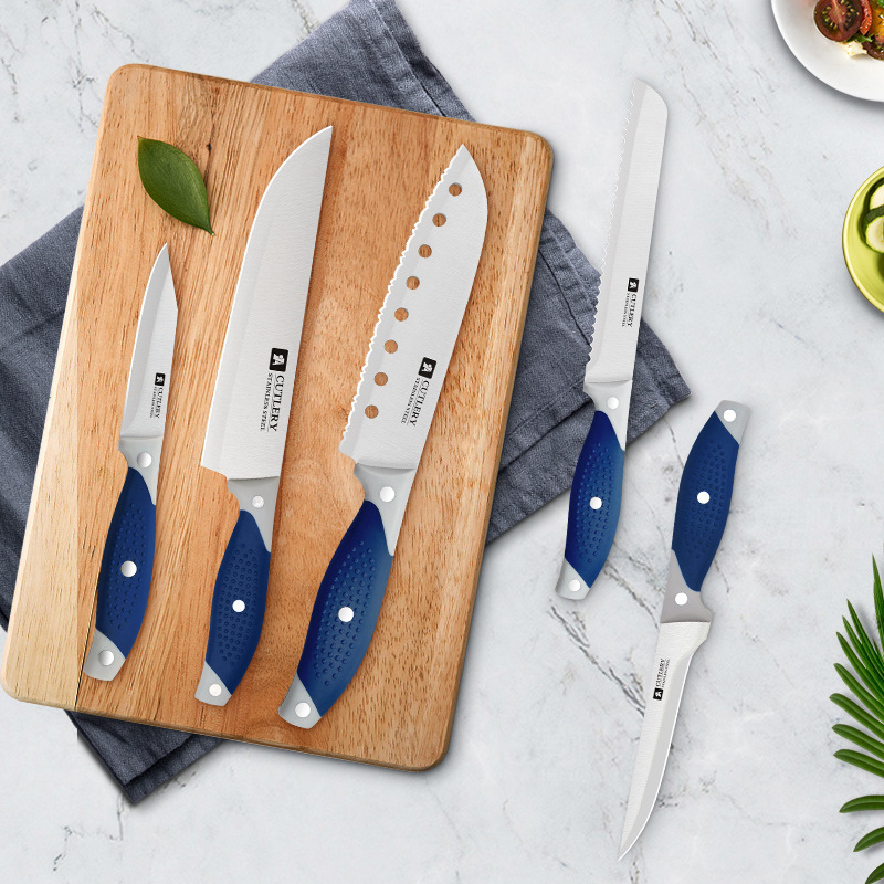 Wholesale of chef knives, meat knives, bread knives, eight-hole toothed bone knives, multi-purpose knives, fruit peel knives, fruit knives and kitchen knives for foreign trade full figure