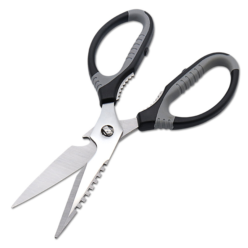 Factory wholesale of household stainless steel kitchen scissors with detachable bottle caps and multi-functional plastic kitchen meat cutters Specification drawing