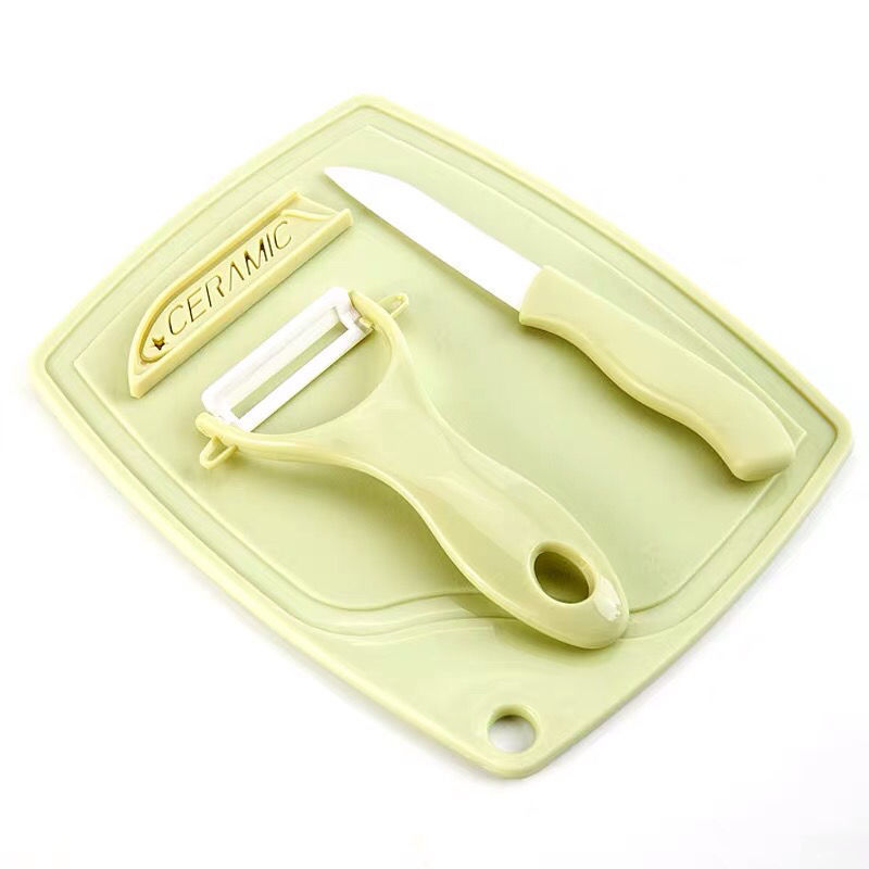 Three-piece ceramic fruit knife set, two-piece stainless steel fruit knife peeler set, kitchen melon grater and cutting board gift set full figure
