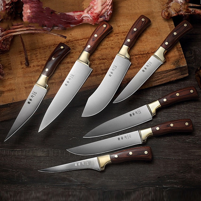 Copper-handled stainless steel slaughter knife, boning knife, meat cutting knife, peeling knife, chef's knife, sharp knife, bone-removing knife, sheep slaughtering and cutting knife full figure