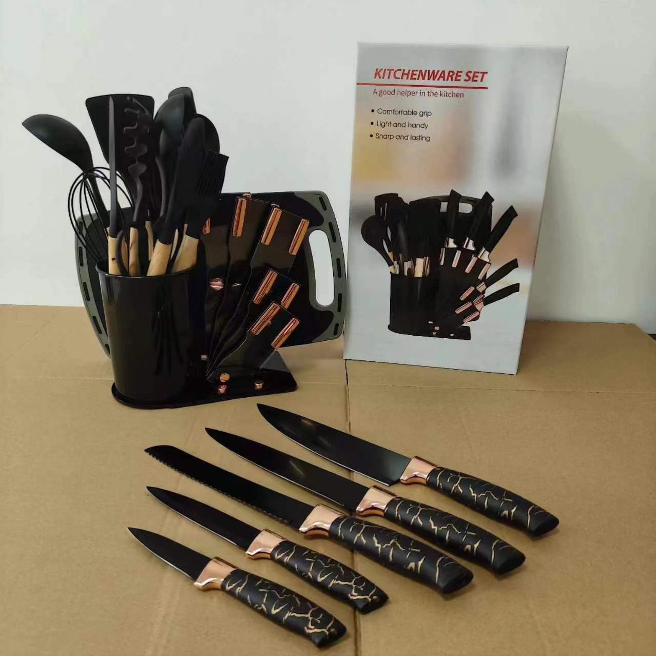 Hot-selling 20-piece set of silicone kitchenware, kitchen knives, non-stick pan spatulas, soup spoons, cooking tools, cross-border supply Specification drawing