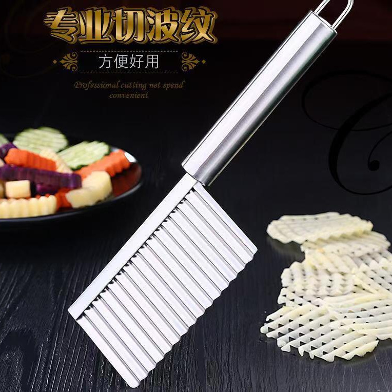 Stainless steel multi-functional commercial wavy knife for cutting wolf-tooth potatoes and household deep-textured thickened wolf-tooth fancy French fries knife full figure