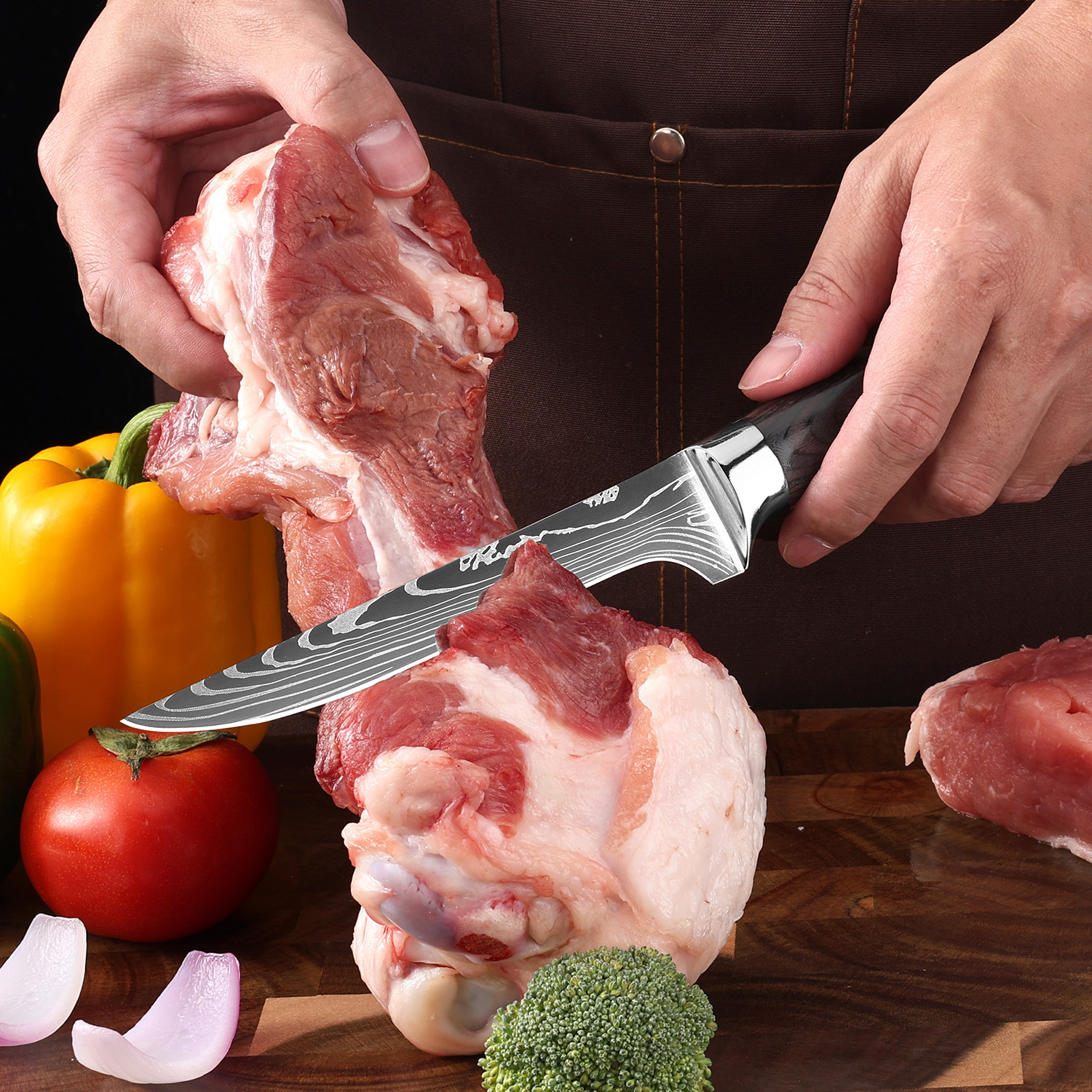 Hot-selling set knives, kitchen knives, household Damask pattern set knives, chef knives. Wholesale and direct sales from Yangjiang knife manufacturer Specification drawing