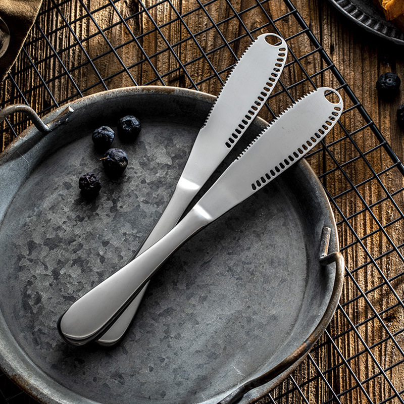 Cross-border stainless steel butter knife, multi-purpose Western bread and jam knife, Amazon household cheese knife LOGO design details Picture