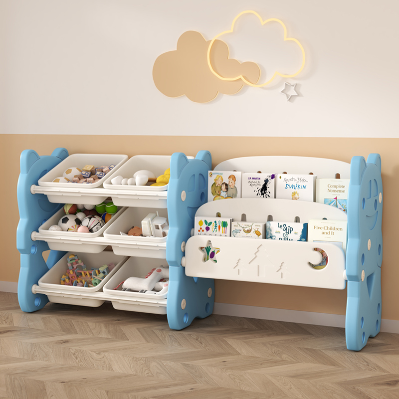 Star Factory Children's toy bookshelf, two-in-one storage rack, baby floor-standing home baby toy organization box, storage cabinet, storage rack, storage box, can be assembled, portable, lightweight, sturdy, three-layer, four-layer, five-layer children's storage wonder Item Picture