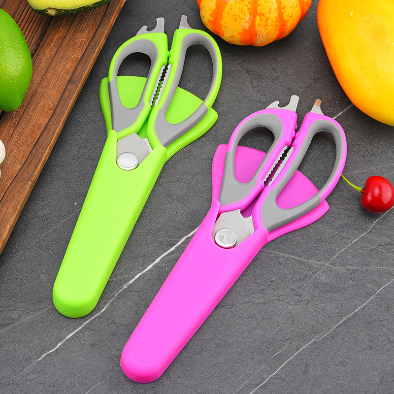 Detachable magnetic refrigerator scissors, household food scissors, vegetable scissors with scissors sleeves, chicken bone scissors, stainless steel kitchen scissors full figure