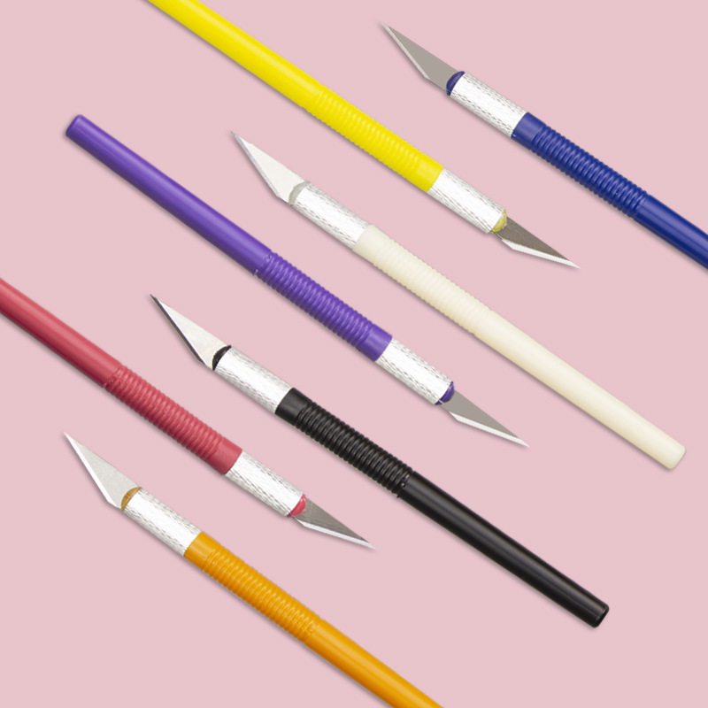 ABS plastic-handled colored pen knife model making, mobile phone film application, art design, paper-cutting, rubber engraving knife, engraving pen knife 1 set Application Scenario