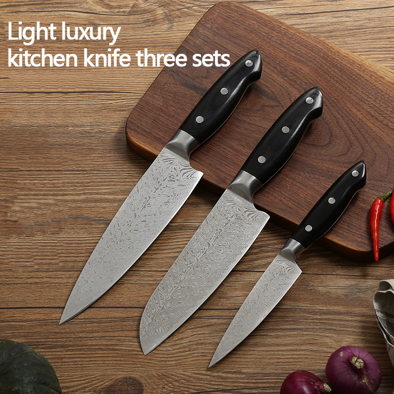 Cross-border Damascus laser chef knife set, Japanese cooking knife, Santoku knife, kitchen knife, stainless steel knife set details Picture