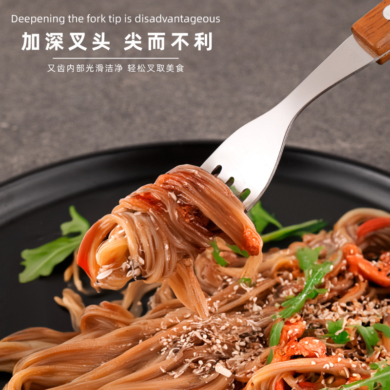 Stainless steel handle tableware, knife, fork and spoon six-piece set, hotel steak knife, fork and spoon new creative wooden handle steak knife and fork details Picture