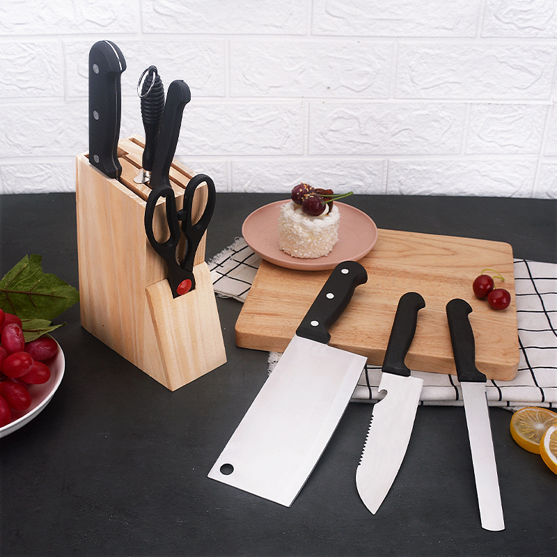 Knife set: Kitchen knife, bone-cutting knife with wooden knife holder, knife stand, eight-piece set, stainless steel knife, business gift Application Scenario