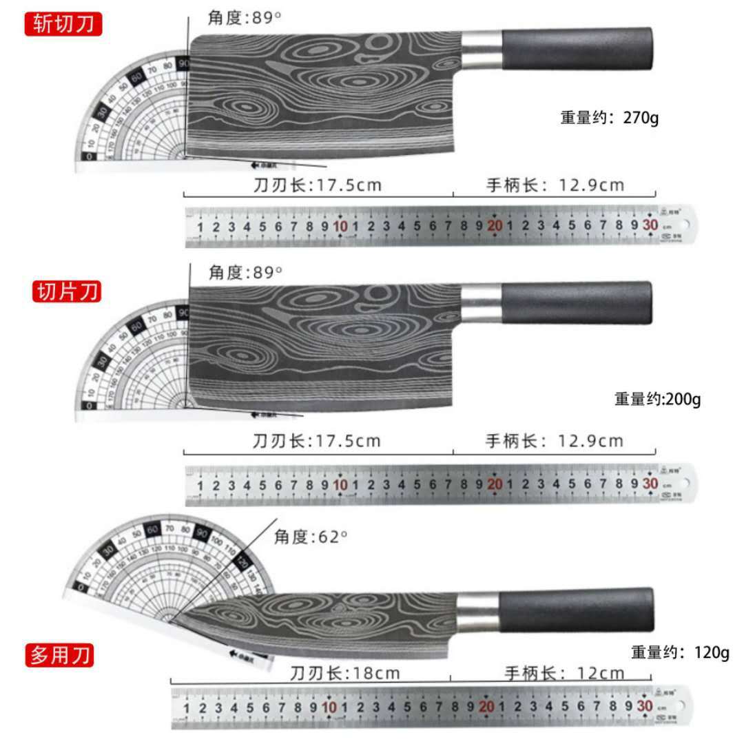Damascus kitchen knife, household chef's knife, stainless steel slicing knife, bone chopping knife, kitchen Yangjiang knife set Application Scenario