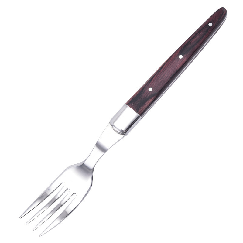 Western-style steak knife and fork set with colorful wooden handles, thickened stainless steel household export tableware Application Scenario