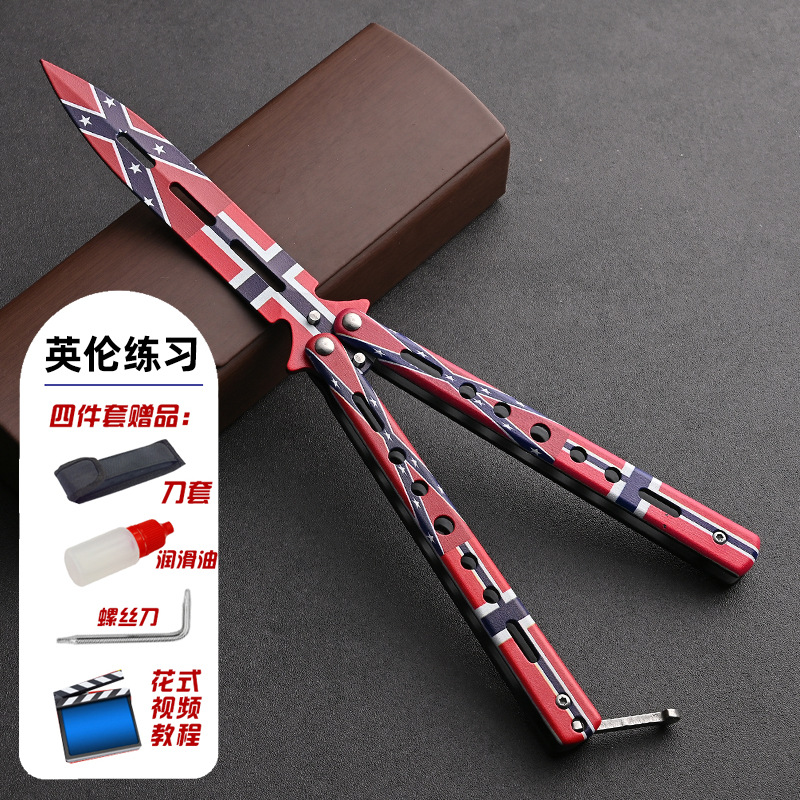 ✅ Butterfly knife csgo folding knife unedged practice self-defense swinging toy knife All-steel flower style beginner training comb undefined