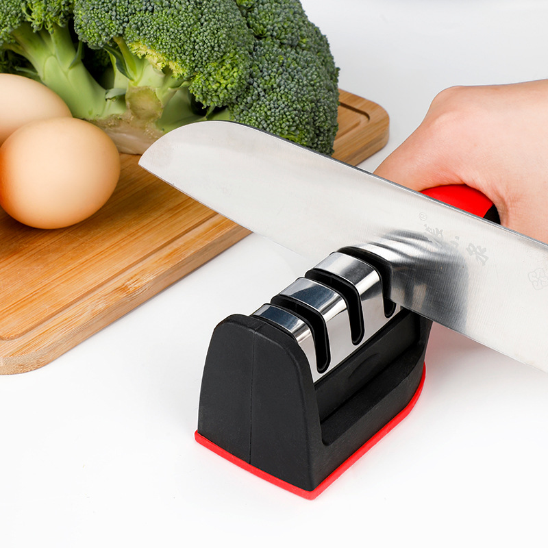 Household manual knife sharpener, multi-functional knife sharpening tool, handheld three-section kitchen knife sharpening wonder tool, wholesale of whetstone full figure