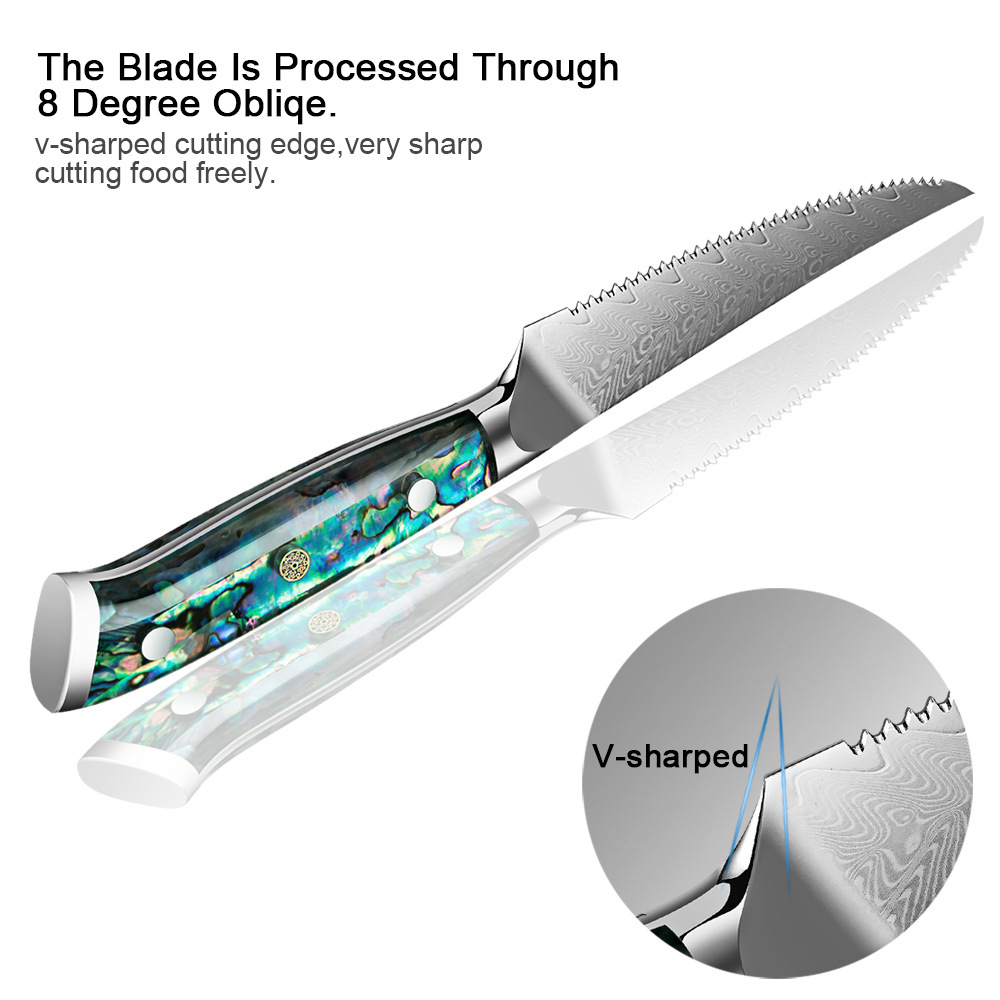 Steak knife, steak knife, Western chef knife, meat cutting knife, ox knife, Damascus steel knife, sharp restaurant knives Specification drawing