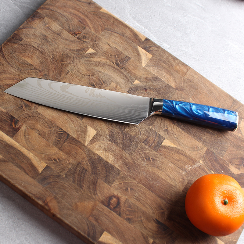 Cross-border Damascus chef knife set, stainless steel laser-patterned small kitchen knife, bread knife, Santoku knife ten-piece set details Picture