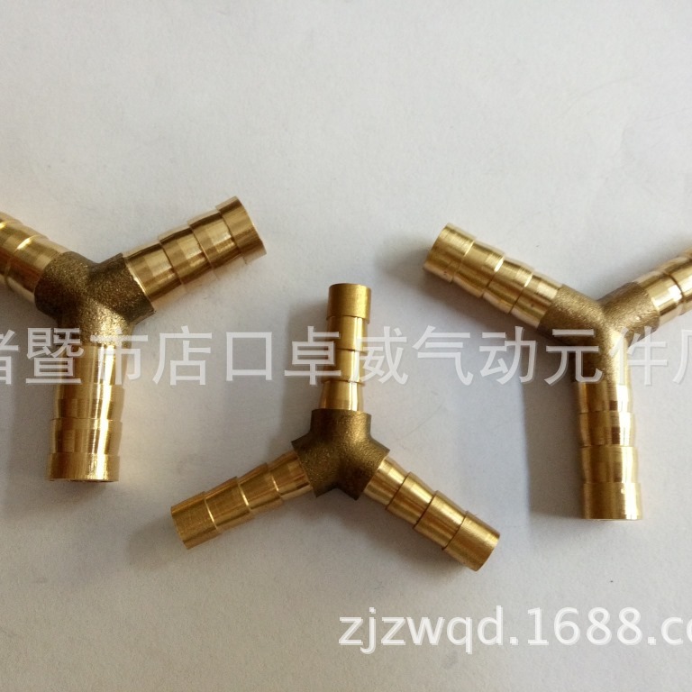 Brass herringbone three-way gas tower Y-type gas tower copper three-way air pipe three-way quick connector 19/16/14 Specification drawing