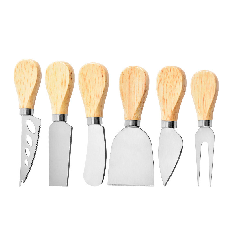 Wholesale rust steel cheese knife baking tools, oak handle, 4-piece cheese knife set, kitchen butter and buttery Item Picture