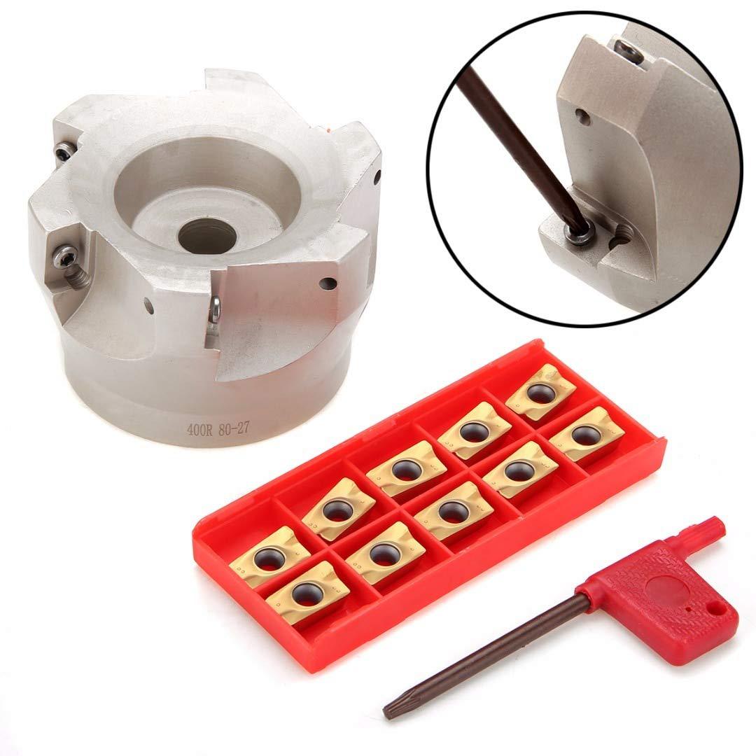 Face mill shank R8-FMB27 imperial 7/16 with +80mm right-angle cutter head + 10 APMT1604 tool grains details Picture