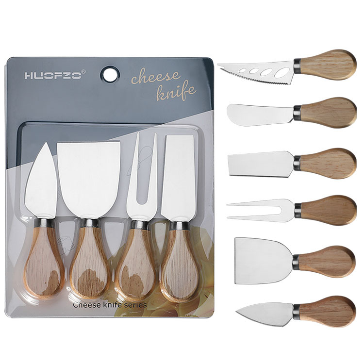 Rubberwood cheese knife set, small fork, cute Western picnic portable tableware, fruit fork set details Picture