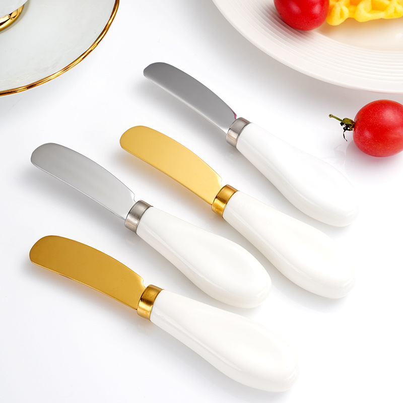 Factory wholesale stainless steel butter knives, ceramic short-handled butter knives, toast cheese jam spreading knives, cheese spatulas details Picture