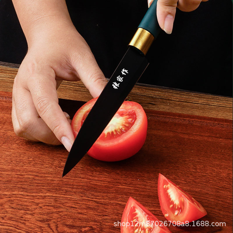 Stainless steel dark green fruit knife, kitchen multi-functional chef, fruit and vegetable multi-purpose knife, ultra-fast and sharp kitchen knife and cutting board set details Picture