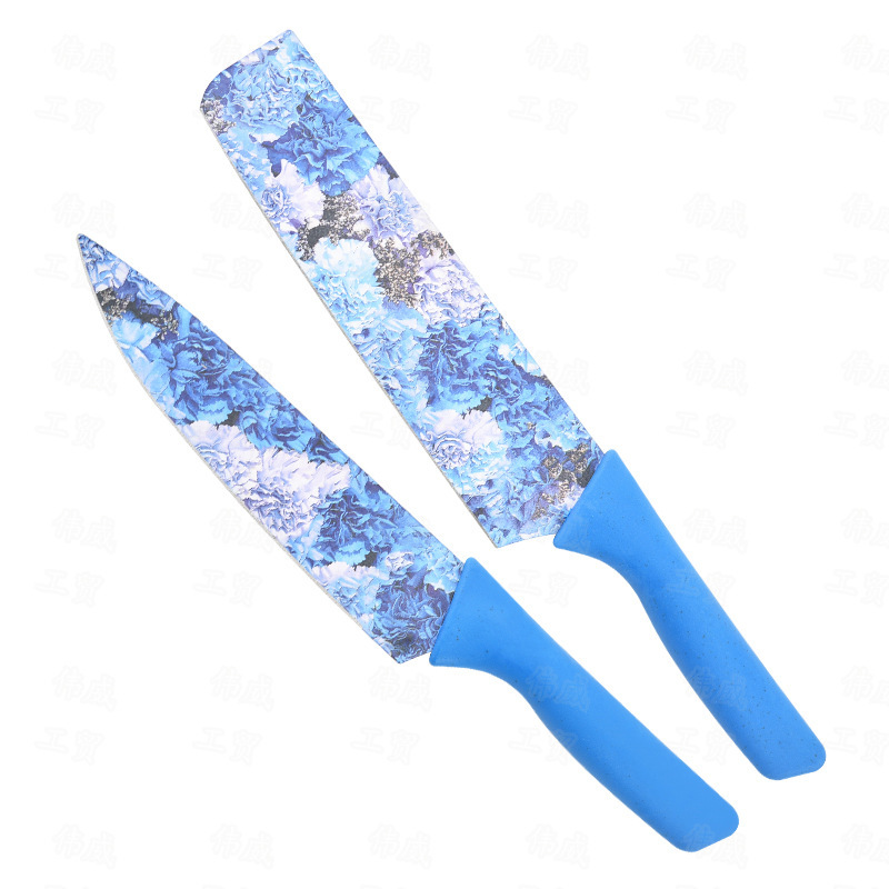 Wholesale of 6-piece sets of stainless steel color-printed kitchen knives and household kitchen auxiliary food knife sets in stock Application Scenario