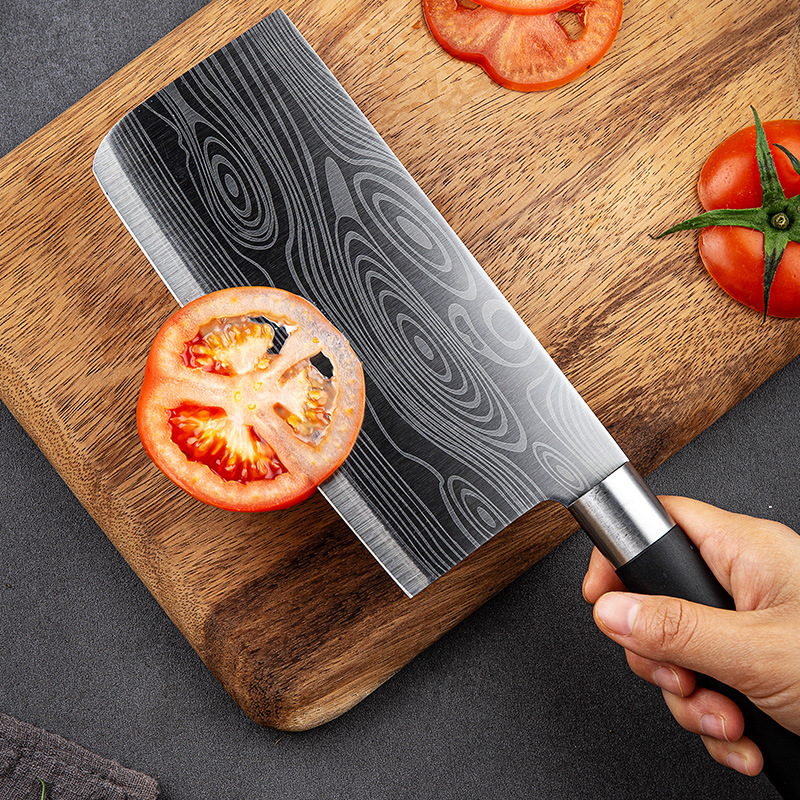 German kitchen knife, Damascus laser-patterned all-steel knife set, household patterned steel bone chopping knife, slicing knife Specification drawing