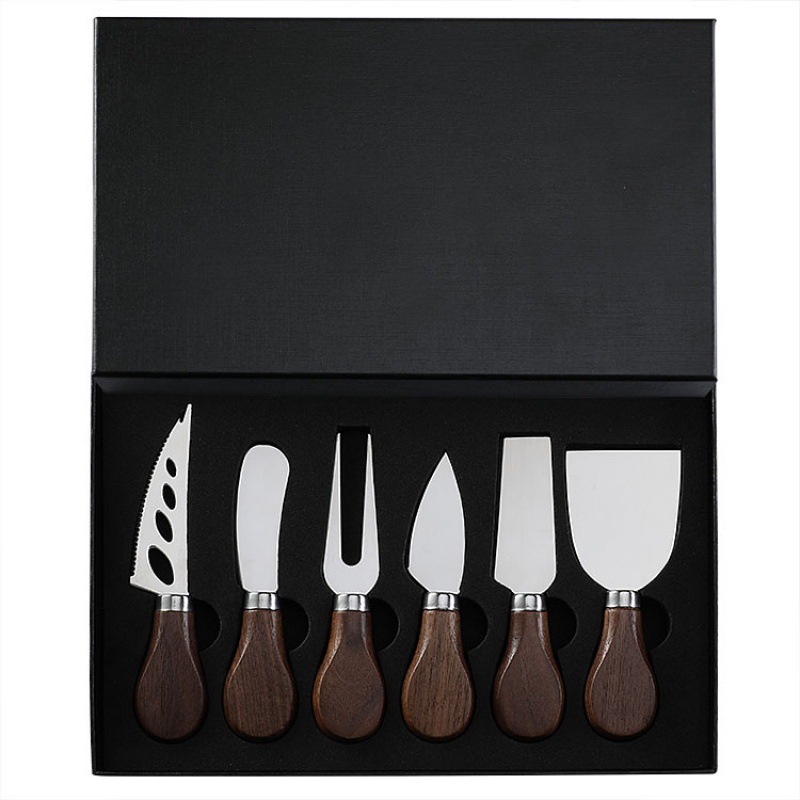 Walnut wood-handled box cheese knife 4-piece set, butter fork baking tools and tableware 6-piece cheese knife set full figure