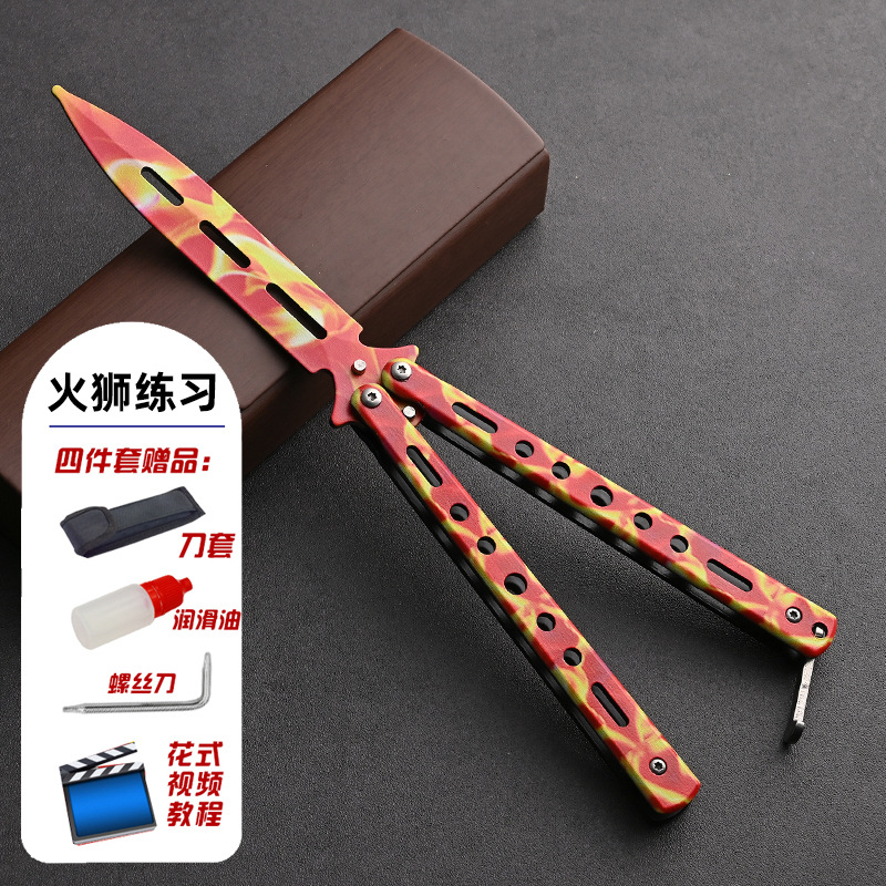 ✅ Butterfly knife csgo folding knife unedged practice self-defense swinging toy knife All-steel flower style beginner training comb undefined